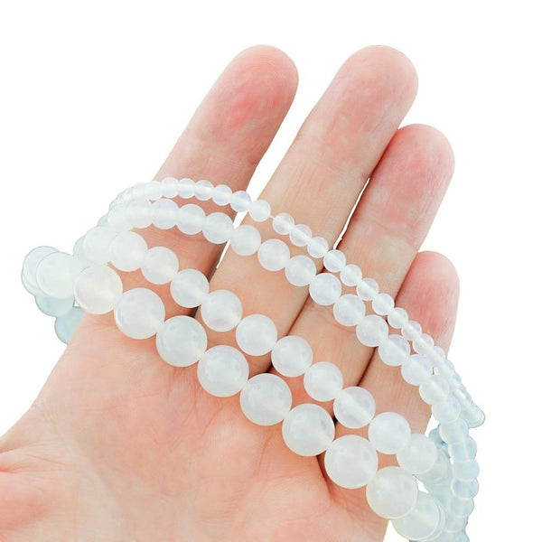 Perles d'agate naturelle rondes 4mm -10mm - Choisissez votre taille - Blanc laiteux - 1 brin complet de 15" - BD1852