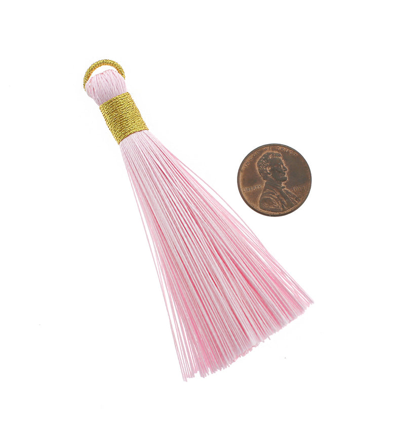Polyester Tassels with Jump Ring - Pastel Pink and Gold - 4 Pieces - TSP008