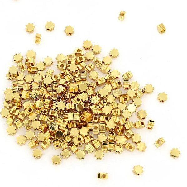 Flower Spacer Beads 4mm x 4mm - Gold Tone - 25 Beads - BR023