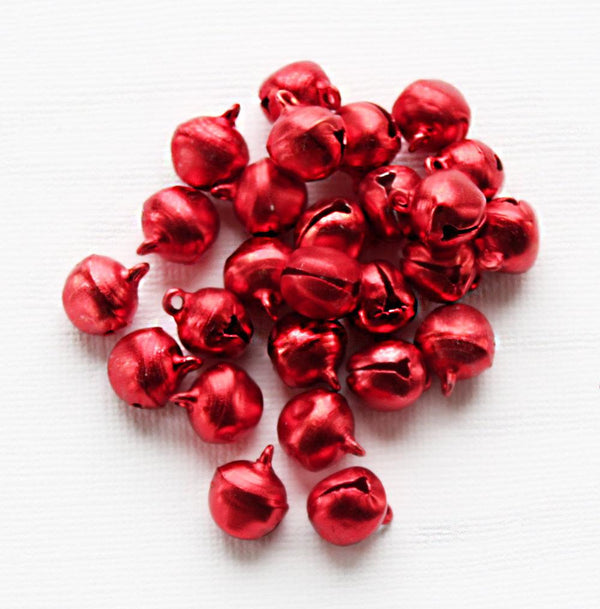 25 Jingle Bell Metallic Red Aluminum Charms 3D - XC111