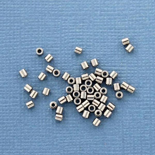 Tube Stainless Steel Spacer Beads 2mm x 2mm - Silver Tone - 25 Beads - FD348