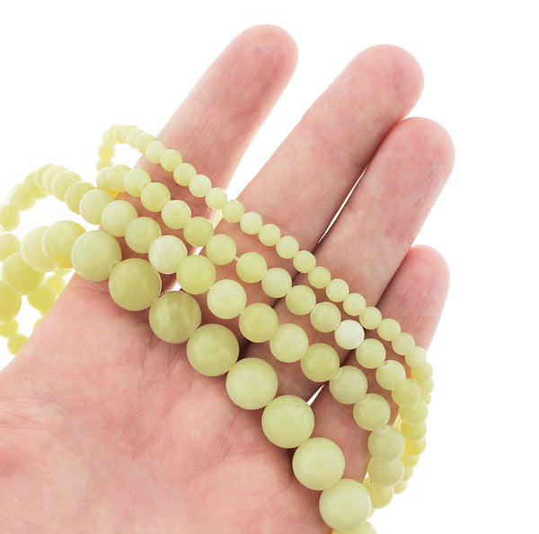 Perles de jade naturelles rondes 4mm - 10mm - Choisissez votre taille - Jaune citron - 1 brin complet de 15" - BD1846