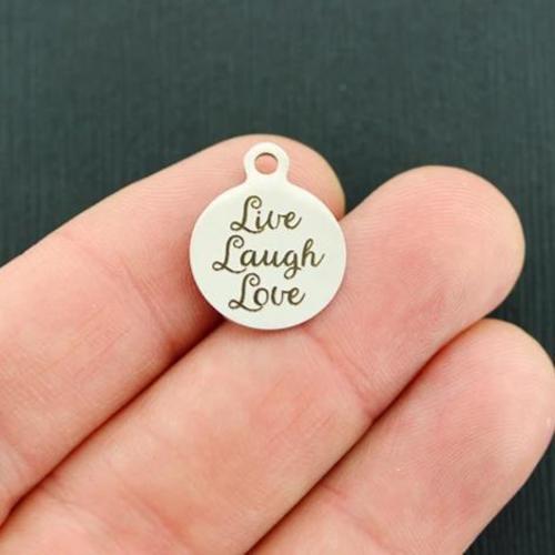 Live Laugh Love Stainless Steel Small Round Charms - BFS002-2581