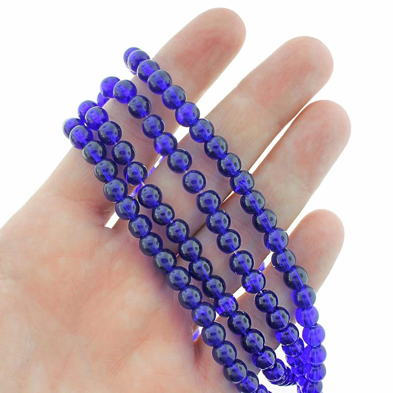 Round Glass Beads 6mm - Royal Blue - 1 Strand 50 Beads - BD610