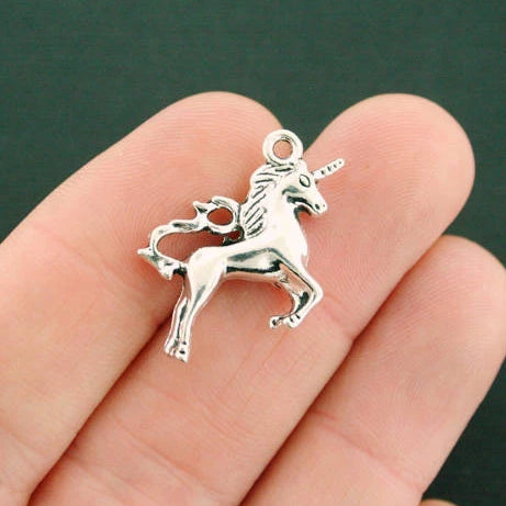 5 Unicorn Antique Silver Tone Charms 3D - SC7519