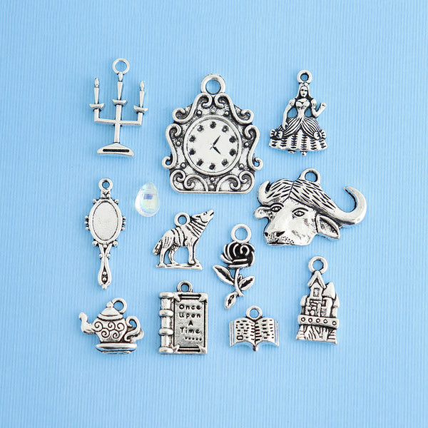 Alice in Wonderland Charm Collection Antique Silver Tone 10 Charms - COL273