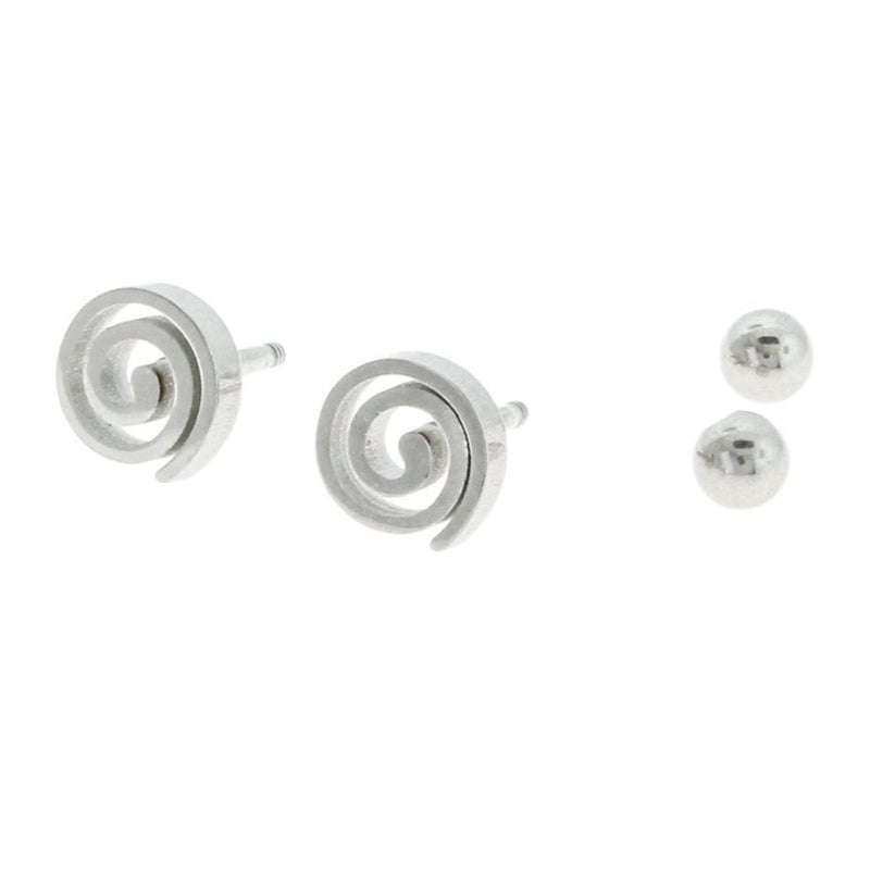 Stainless Steel Earrings - Spiral Studs - 6mm x 4mm - 2 Pieces 1 Pair - ER076