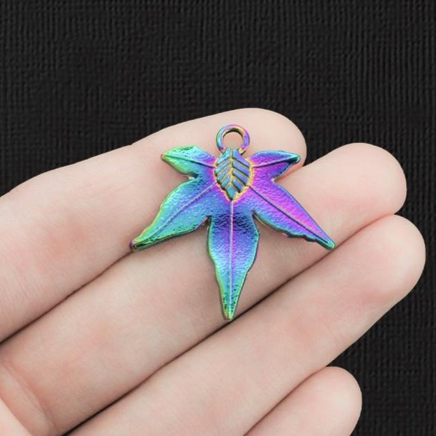 Weed Leaf Rainbow Electroplated Charm 2 Sided - E1233