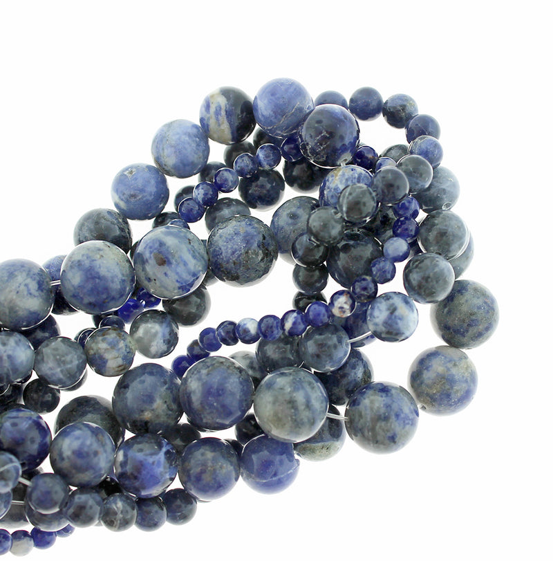 Perles de sodalite naturelles rondes 4mm -12mm - Choisissez votre taille - Bleu profond - 1 brin complet de 15" - BD1868