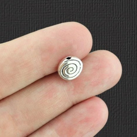 Swirl Spacer Beads 9mm - Antique Silver Tone - 12 Beads - SC2543