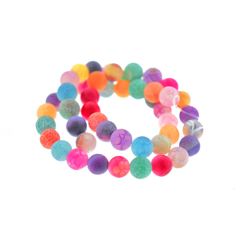 Round Natural Agate Beads 8mm - Frosted Rainbow - 1 Strand 46 Beads - BD1890