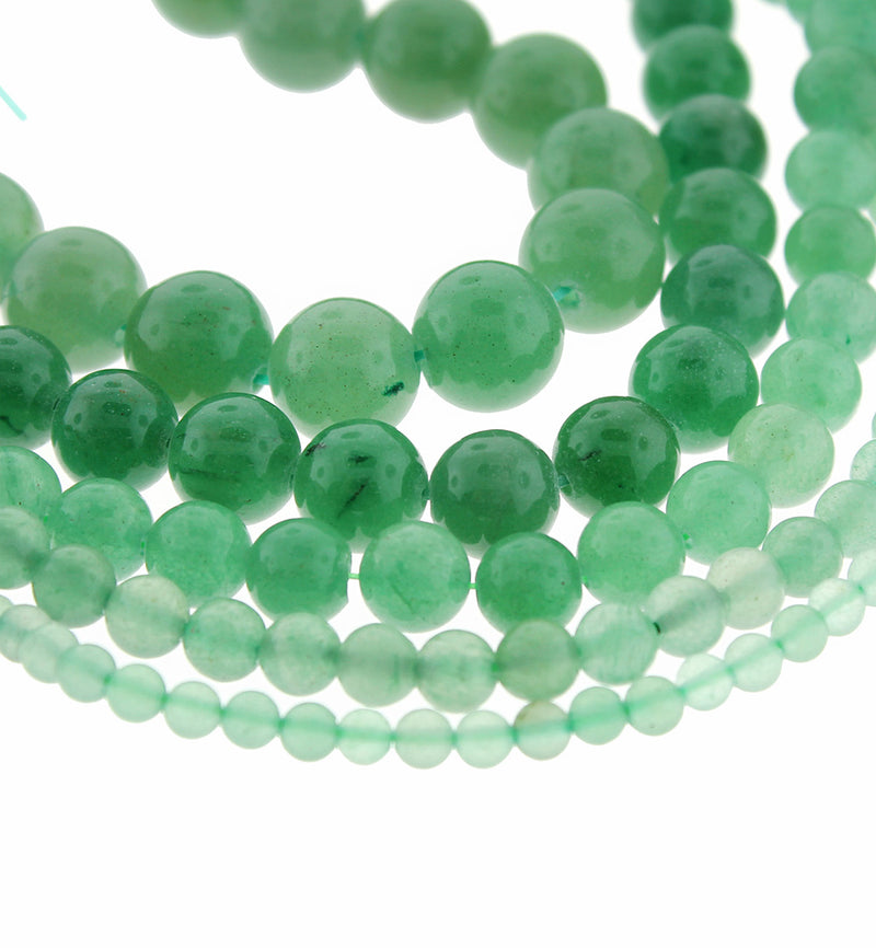 Perles rondes en aventurine naturelle 4 mm - 12 mm - Vert d'eau - 1 brin complet de 15,5" - BD1834