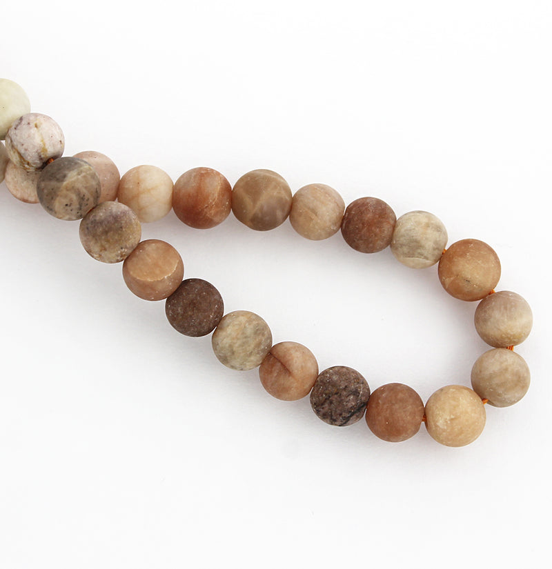 Round Natural Sunstone Beads 6mm - Frosted Earthy Pinks - 20 Beads - BD852