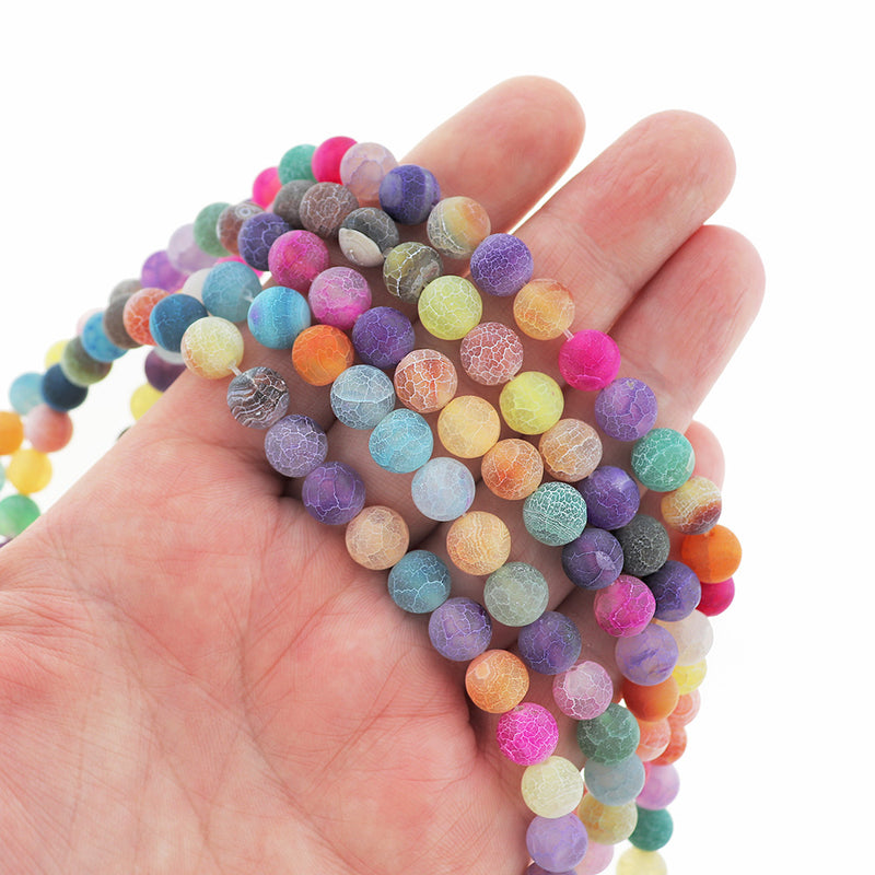 Round Natural Agate Beads 8mm - Frosted Rainbow - 1 Strand 46 Beads - BD1890