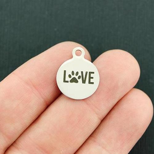 Love Paw Print Stainless Steel Small Round Charms - BFS002-3269