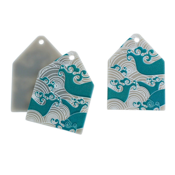 2 Ocean Wave Acrylic Charms - K076