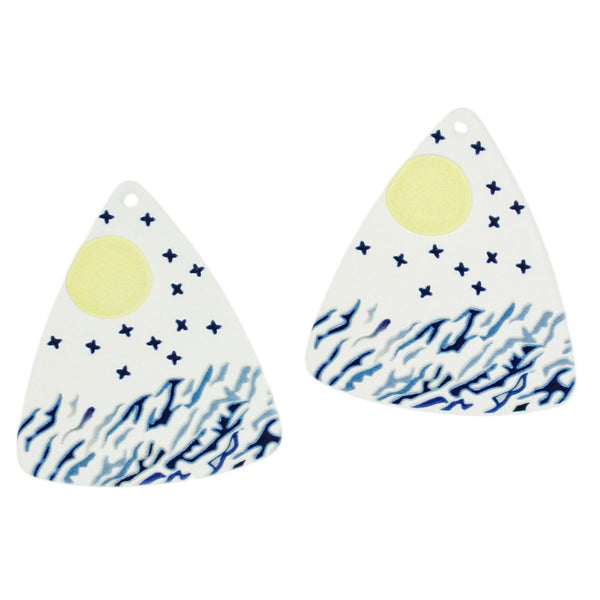 4 Painted Triangle Ocean Acrylic Charms - K470