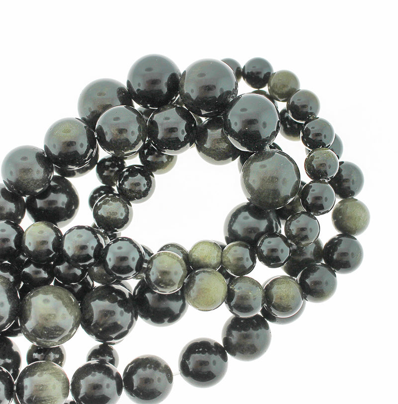 Perles d'obsidienne rondes 8mm -14mm - Choisissez votre taille - Obsidienne dorée - 1 brin complet de 15,5" - BD1854