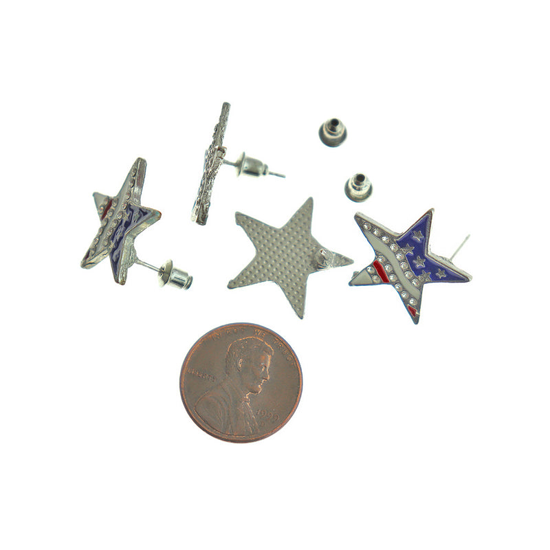 Boucles d'oreilles Star Silver Tone - Drapeau américain avec strass incrustés - 2 pièces 1 paire - ER316