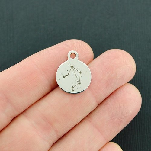 Libra Constellation Stainless Steel Small Round Charms - BFS002-3817