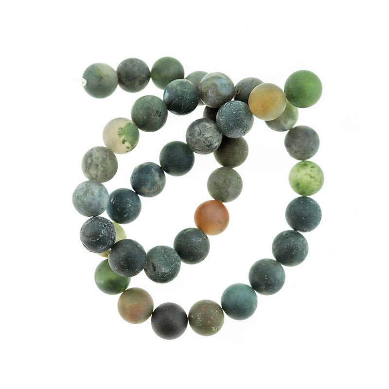 Round Natural Indian Agate Beads 6mm -10mm - Choose Your Size - Frosted Forest Tones - 1 Full 14.96" Strand - BD2550