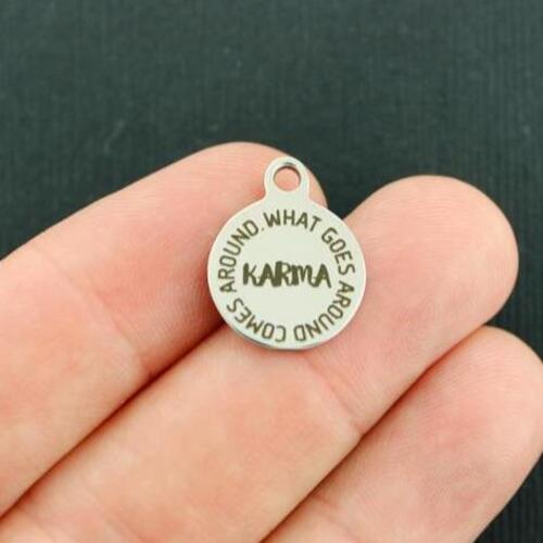 Karma Stainless Steel Small Round Charms - What goes around comes around - BFS002-3942