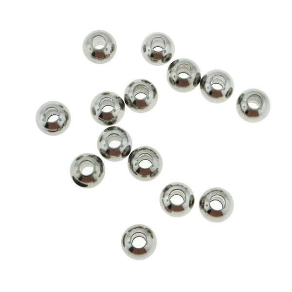 Round Stainless Steel Spacer Beads 8mm x 8mm - Silver Tone - 5 Beads - FD818