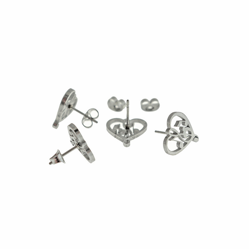 Boucles d'Oreilles Acier Inoxydable - Clous Coeur Note de Musique - 13mm - 2 Pièces 1 Paire - ER817