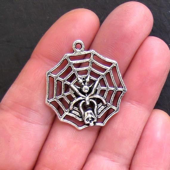 4 Spiderweb Antique Silver Tone Charms - SC435