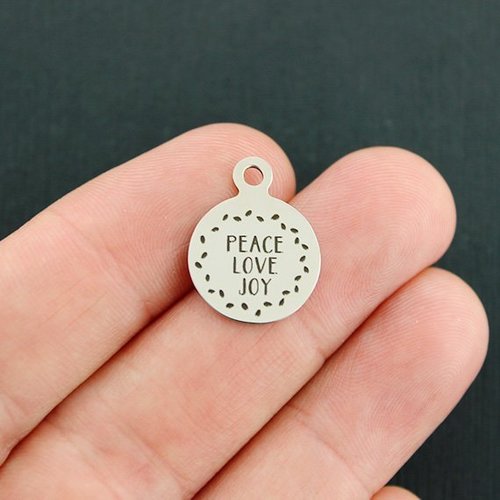 Petits charms ronds en acier inoxydable Peace Love Joy - BFS002-4141