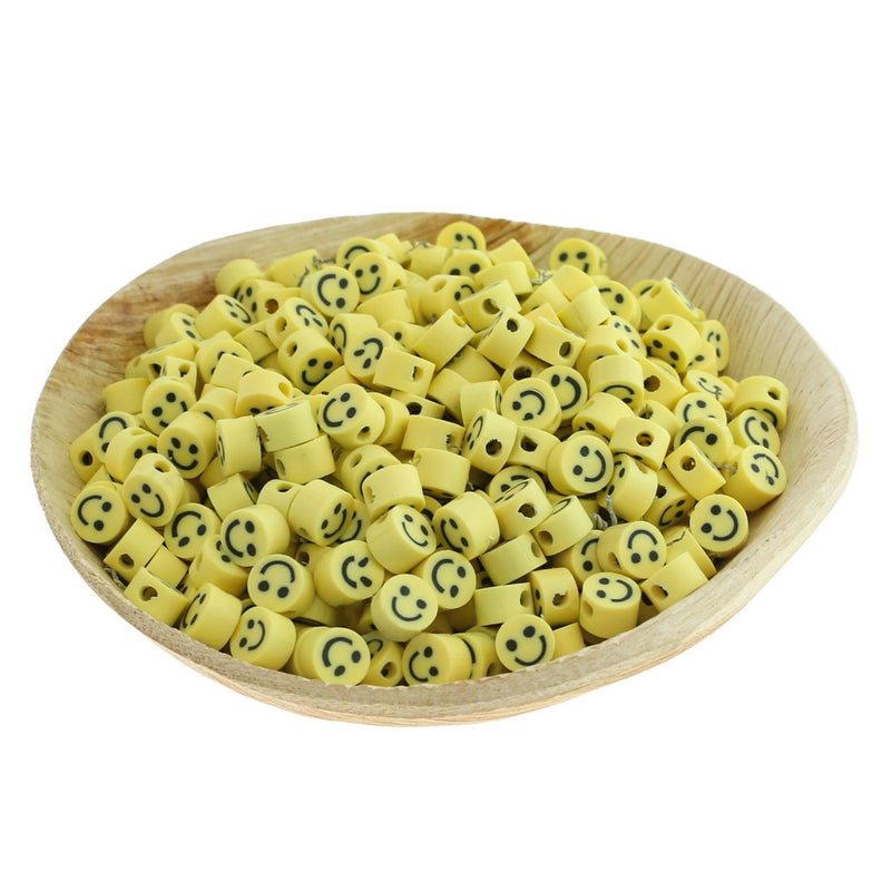 Flat Round Polymer Clay Beads 5mm x 3mm - Happy Face - 50 Beads - BD828