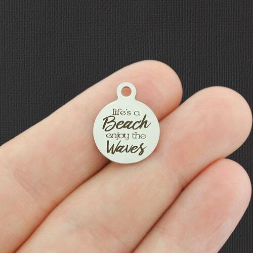 Life's a beach Stainless Steel Small Round Charms - Enjoy the waves - BFS002-4234