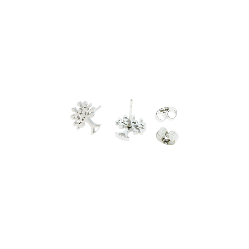 Stainless Steel Earrings - Tree Studs - 10mm x 9mm - 1 Pair - Choose Your Tone!