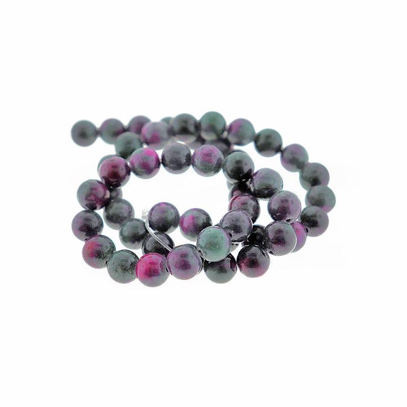 Round Natural Jade Beads 8mm - Moody Purple and Forest Green - 1 Strand 51 Beads - BD2396