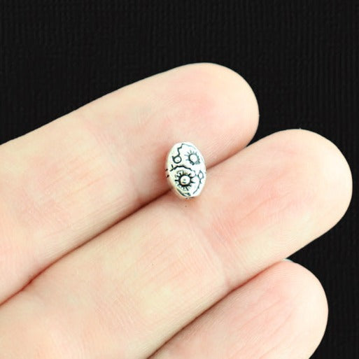 Floral Oval Spacer Beads 8mm x 6mm - Antique Silver Tone - 50 Beads - SC2031