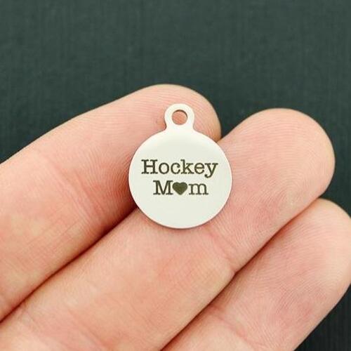 Petites breloques rondes en acier inoxydable Hockey Mom - BFS002-4759