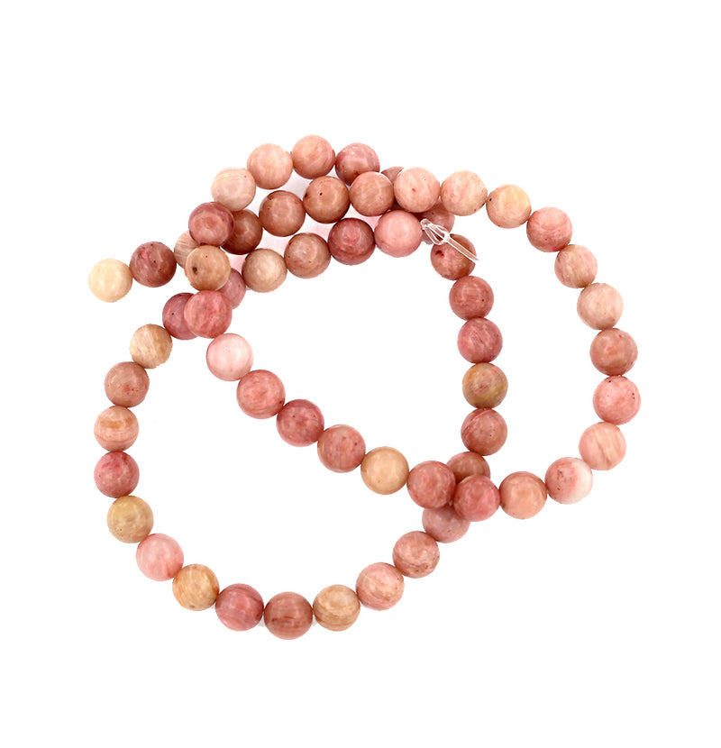 Perles Rondes en Rhodonite Naturelle 6mm - Roses Douces - 1 Rang 63 Perles - BD1549