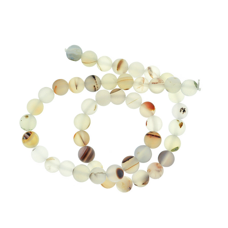 Round Natural Agate Beads 4mm -10mm - Choose Your Size - Frosted Dendritic Grey - 1 Full 14.76" Strand - BD2530