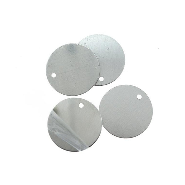 Circle Stamping Blanks - Silver Tone Aluminum - 1" - 23.5mm - 10 Tags - MT129