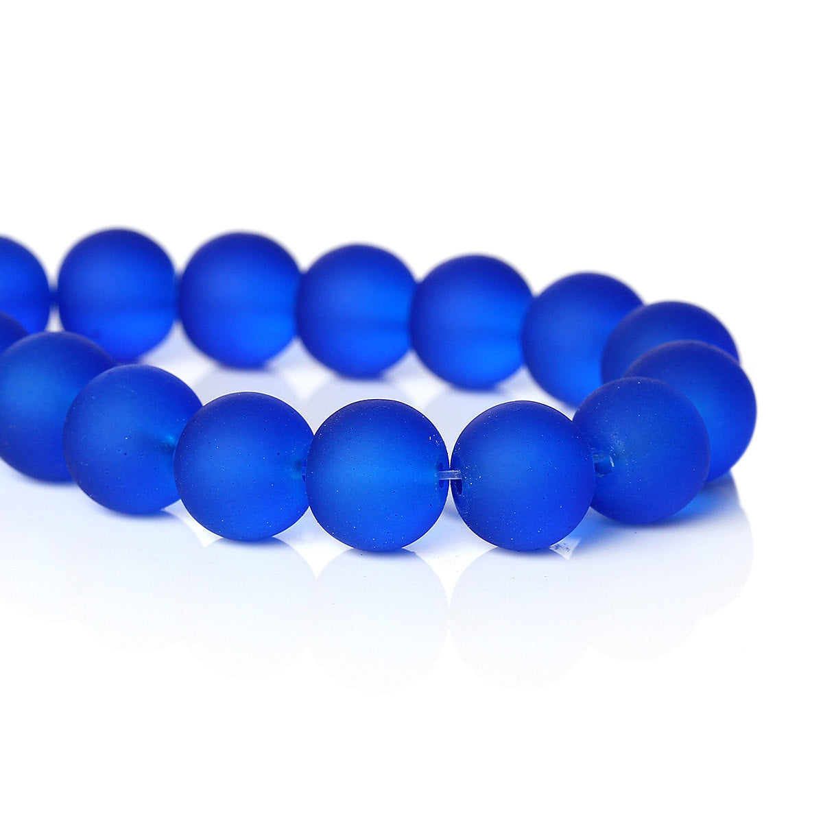 Round Glass Beads 11mm - Frosted Royal Blue - 1 Strand 86 Beads - BD67