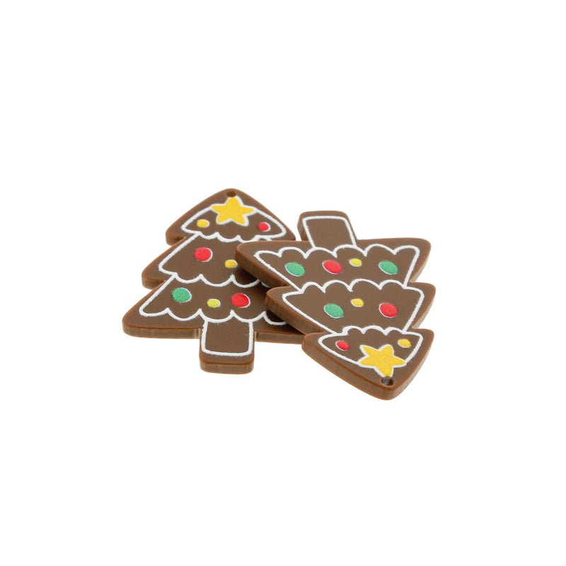 2 Gingerbread Christmas Tree Painted Resin Charms - K045