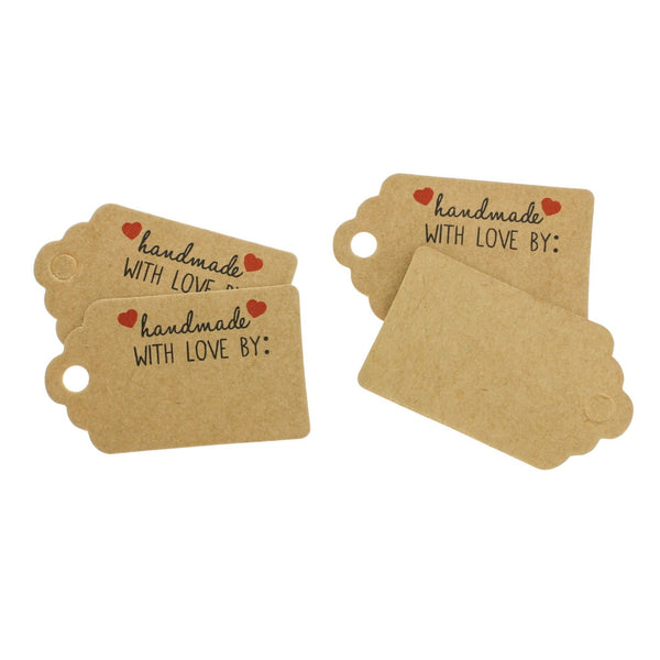 25 White Paper Tags Handmade With Love Tags - TL114