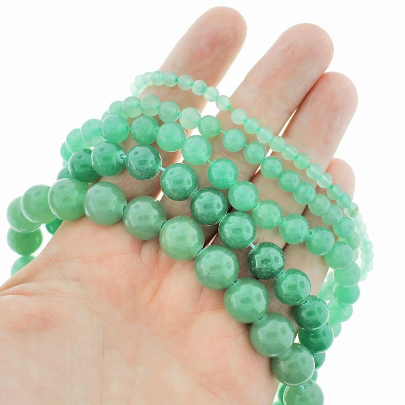 Perles rondes en aventurine naturelle 4 mm - 12 mm - Vert d'eau - 1 brin complet de 15,5" - BD1834