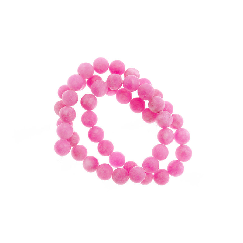 Round Natural Jade Beads 8mm - Frosted Fuchsia - 1 Strand 46 Beads - BD2579