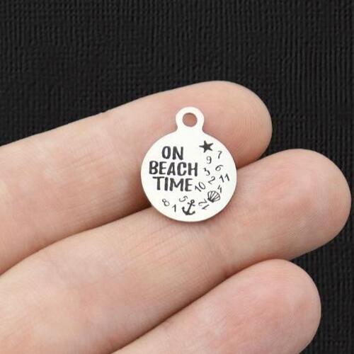 On beach time Petites breloques rondes en acier inoxydable - BFS002-5738