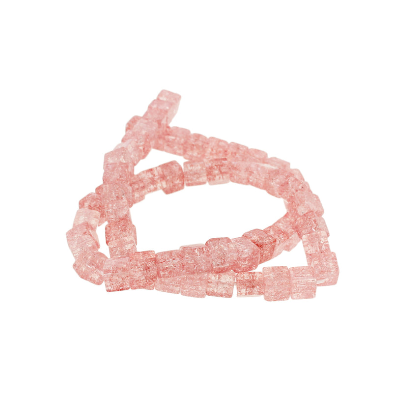 Cube Glass Beads 6mm - Light Red Crackle - 1 Strand 60 Beads - BD1530