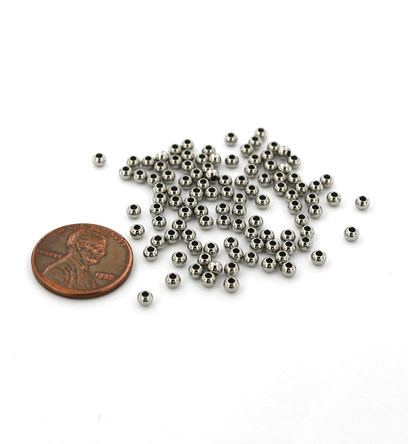 Round Spacer Beads 3mm x 2mm - Silver Tone - 50 Beads - FD680