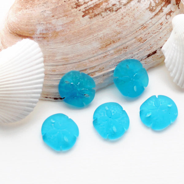Cultured Sea Glass coin puffed Beads <b>12mm</b> 30-Pacific Blue  (8-pc-str)(4-in-str) per <b>5-str-hank</b>