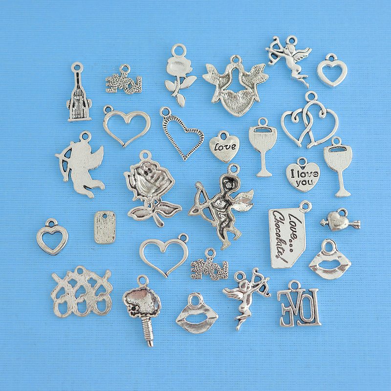 Deluxe Valentine Charm Collection Ton argent antique 28 breloques - COL280