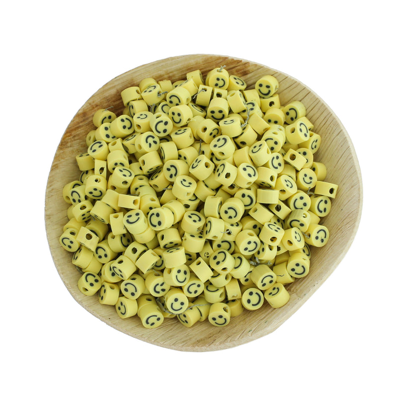 Perles Rondes Plates en Pâte Polymère 5mm x 3mm - Happy Face - 50 Perles - BD828